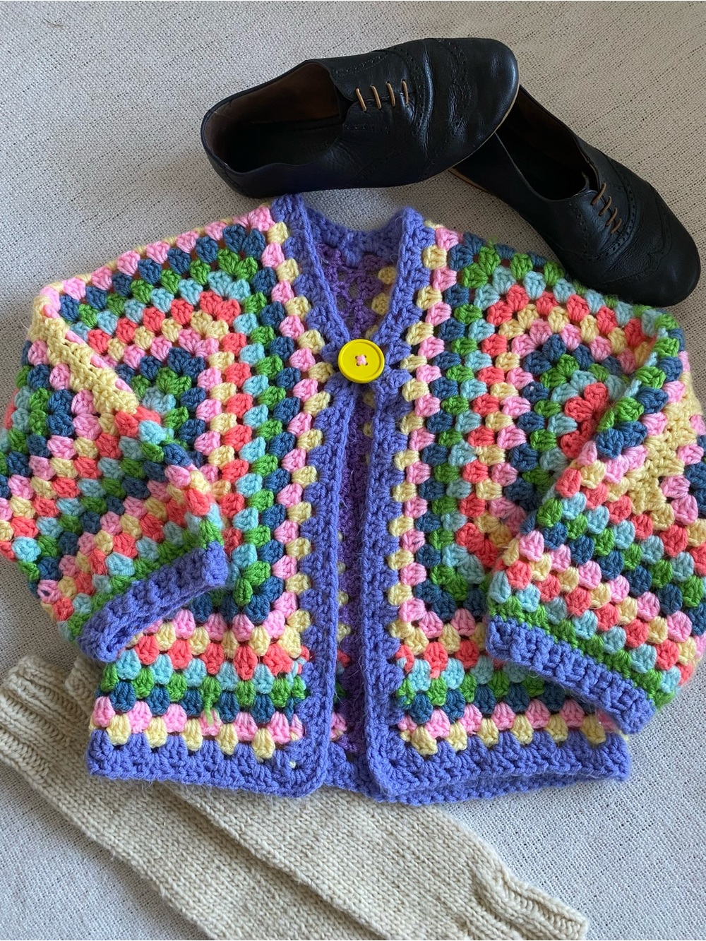 Handmade Granny Square Crochet Cardigan Rainbow Cropped Boho Retro